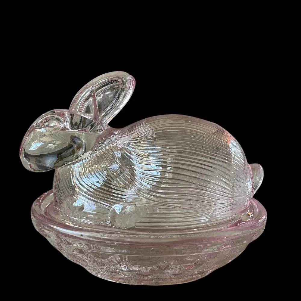 Bunny Boulevard Pink Glass Bunny Candy Jar Posh Easter Spring Decor NEW